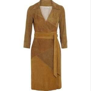 Diane Von Furstenberg Selma goat suede wrap dress ($585) in Tan